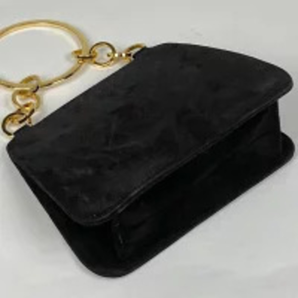 Salvatore Ferragamo Suede Handle Chain Black Circle Handbag